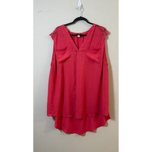 Torrid Georgette Lace Shoulder Blouse Coral High-Low V-Neck Size 3/3X